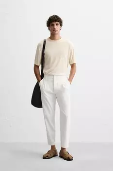 Текстурные плиссированные брюки ZARA, белый