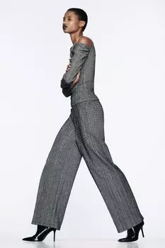 Текстурные широкие брюки ZARA, черный/белый