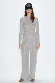 Текстурные широкие брюки ZARA, коричневый/экрю