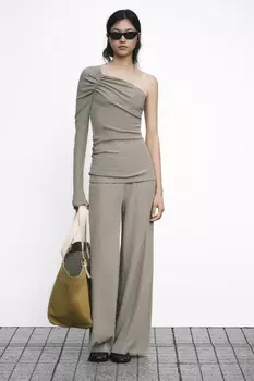 Текстурные широкие брюки ZARA, серый