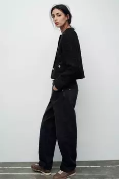 Текстурный блейзер с металлической нитью ZARA, черный