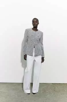 Текстурный блейзер ZARA, экру/черный