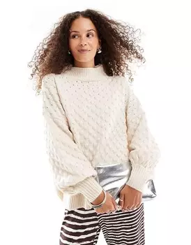 Текстурный джемпер с высоким воротником VRG GRL цвета слоновой кости