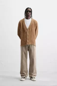Текстурный кардиган в рубчик ZARA, кэмел