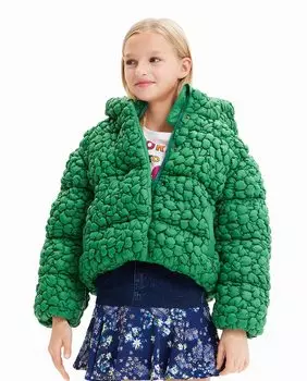 Текстурный пуховик для девочки Desigual, зеленый