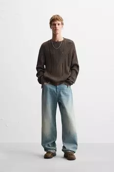 Текстурный свитер с эффектом рва ZARA, коричневый