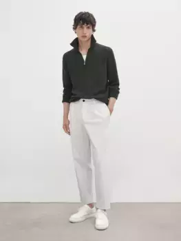 Текстурный свитер с искусственным вырезом с молнией Massimo Dutti, зеленый