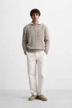 Текстурный свитер с клещами ZARA, серо-коричневый