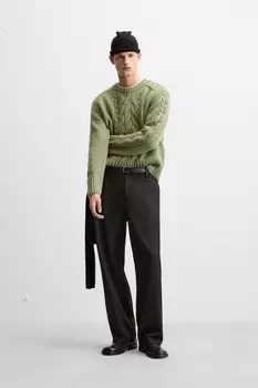 Текстурный свитер с косичной тряской ZARA, зеленый