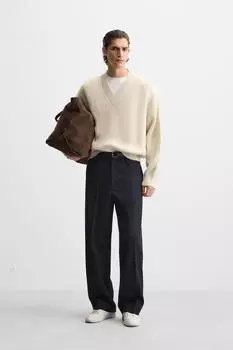 Текстурный свитер с v-образным вырезом ZARA, экрю