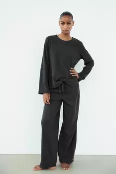 Текстурный топ с бантом ZARA, темный антрацит