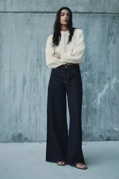 Текстурный топ с кружевными вставками ZARA, экрю