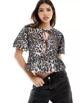Текстурный топ с объемными рукавами и завязкой спереди ASOS DESIGN