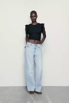 Текстурный топ с оборками ZARA, черный