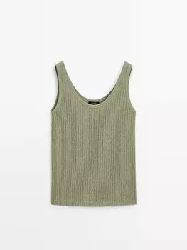Текстурный топ с ребристым воротником и бретелями Massimo Dutti, зеленый