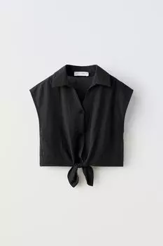 Текстурный топ с узлом ZARA, черный