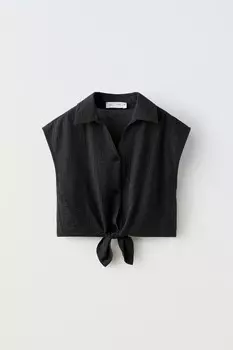 Текстурный топ с узлом ZARA, черный