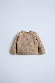 Текстурный трикотажный свитер ZARA, светло-коричневый