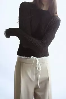 Текстурный трикотажный топ ZARA, коричневый