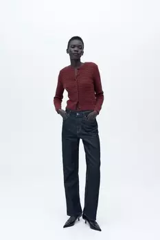 Текстурный вязаный кардиган ZARA, бордо