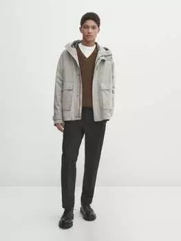 Текстурный вязаный свитер с v-образным вырезом Massimo Dutti, охра