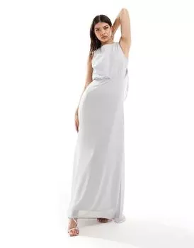 TFNC — Платье макси из шифона серебристого цвета с воротником-хомутом на спине