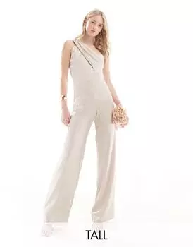 TFNC Tall — атласный комбинезон для подружки невесты на одно плечо цвета шампанского