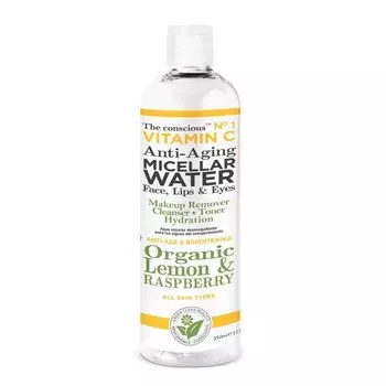 The Conscious, Антивозрастная мицеллярная вода с витамином С, органическим лимоном и малиной, 350 мл
