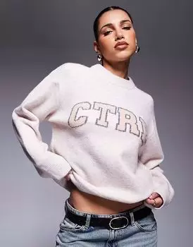 The Couture Club - пушистый вязаный свитер оверсайз розового цвета с логотипом