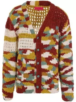 The Elder Statesman вязаный кардиган с разноцветным узором-монограммой, коричневый