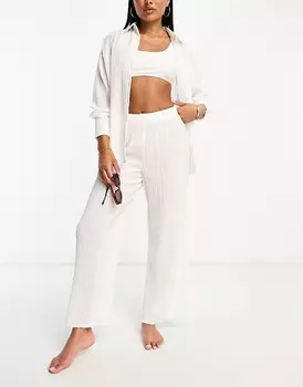 The Frolic – Tourmaline – Длинные брюки белого цвета со сборками =f со плиссированной структурой и широким кроем, комбинированная деталь