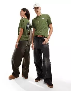 The North Face – NSE Box – Футболка цвета хаки с принтом на спине