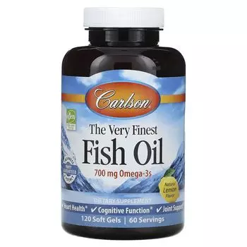 The Very Finest Fish Oil, натуральный лимон, 700 мг, 120 мягких таблеток (350 мг на мягкую желатиновую капсулу) Carlson