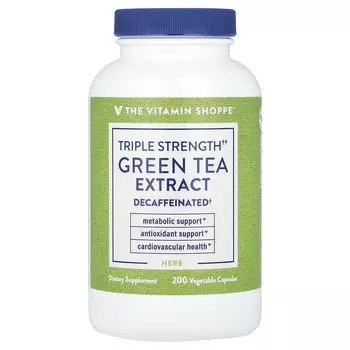 The Vitamin Shoppe, Экстракт зеленого чая, тройная сила действия, без кофеина, 200 растительных капсул