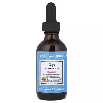 The Vitamin Shoppe, Витамин B12 с фолиевой кислотой, малина, 59 мл (2 жидк. Унции)