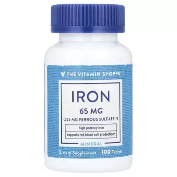The Vitamin Shoppe, железо, 65 мг, 100 таблеток
