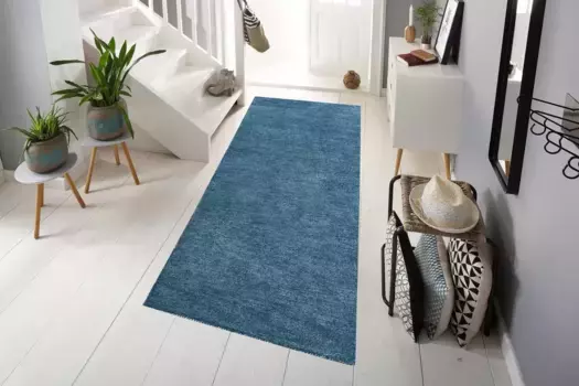 THEKO дорожка "Gabbeh Uni, ковер ручной работы, крапчатый, чистая шерсть, ручная работа", прямоугольный, ковровая дорожка, гостиная, прихожая, а также прямоугольная или круглая 70х240 см, серо-синий