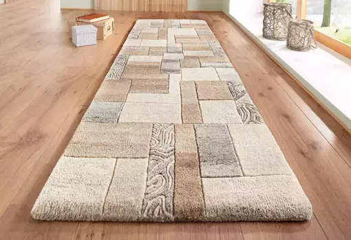 THEKO дорожка "Lola, шерсть, ручная работа, лоскутный дизайн", прямоугольная, ковровая дорожка, ручная прошивка, для прихожей, мостик 70х300 см, цвет natur