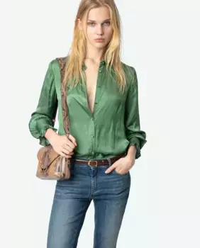 Thely женская атласная рубашка с длинным рукавом Zadig & Voltaire, зеленый