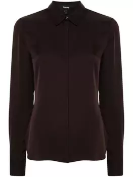 Theory шелковая рубашка из ткани жоржет, коричневый