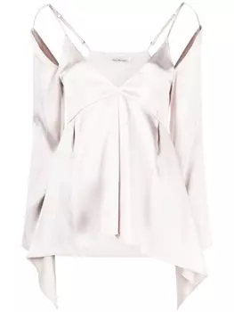 There Was One атласная блузка с открытыми плечами и драпировкой, нейтральный цвет