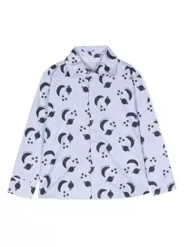 There Was One Kids полосатая рубашка с принтом, синий