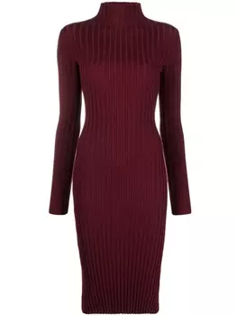 There Was One платье в рубчик с воротником-стойкой, красный