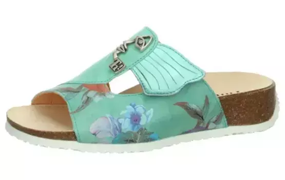 Think! Мюли "Mizzi", босоножки, тапочки, мюли на танкетке в изысканном виде, бирюзовый