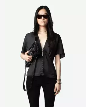 Thodri женский атласный топ с короткими рукавами Zadig & Voltaire, чёрный