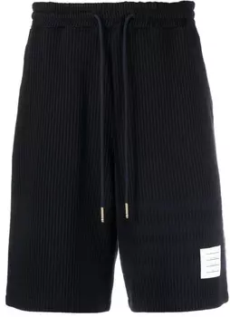 Thom Browne 4-Bar stripe seersucker track shorts, синий