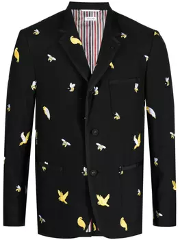 Thom Browne блейзер с вышивкой Birds and Bees, черный