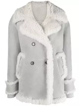 Thom Browne двубортный бушлат из овчины, серый