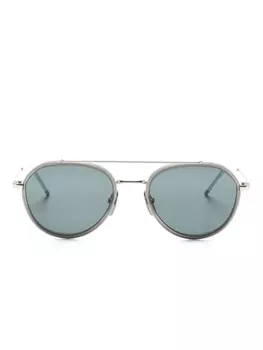 Thom Browne Eyewear солнцезащитные очки-пилоты с логотипом, серебристый