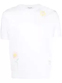 Thom Browne футболка с цветочной вышивкой, белый